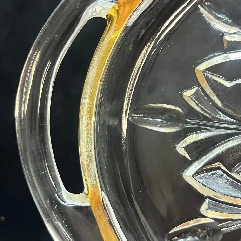 Vintage Jeannette glass feather gold rim tray 10.25x6.25 inches mcm‎ elegant